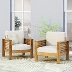 Fauteuils de jardin en bois d'acacia avec coussins, ensemble de 2 chaises de patio