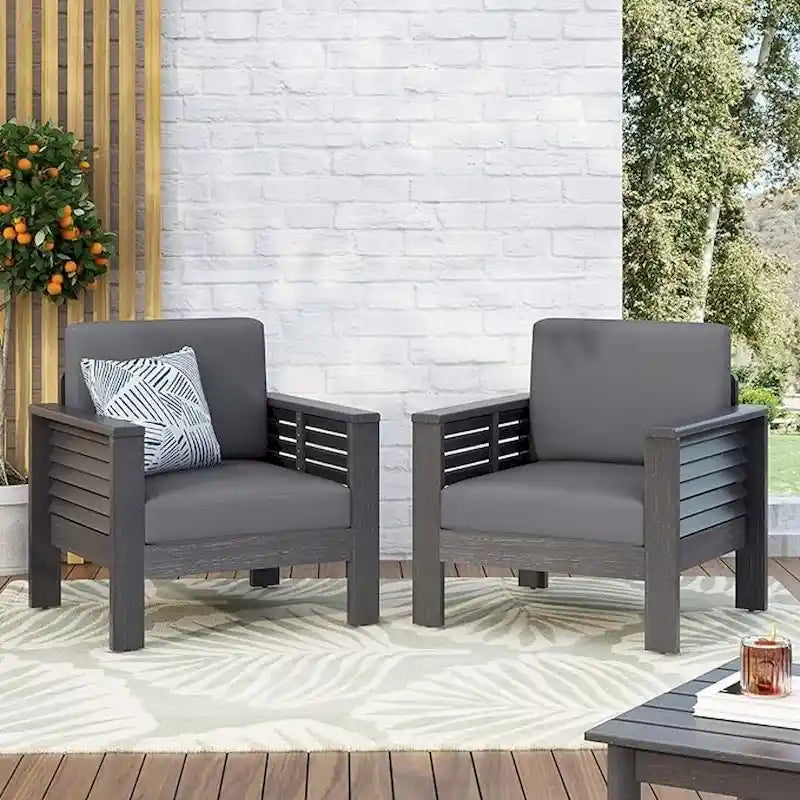 Fauteuils de jardin en bois d'acacia avec coussins, ensemble de 2 chaises de patio