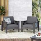 Fauteuils de jardin en bois d'acacia avec coussins, ensemble de 2 chaises de patio
