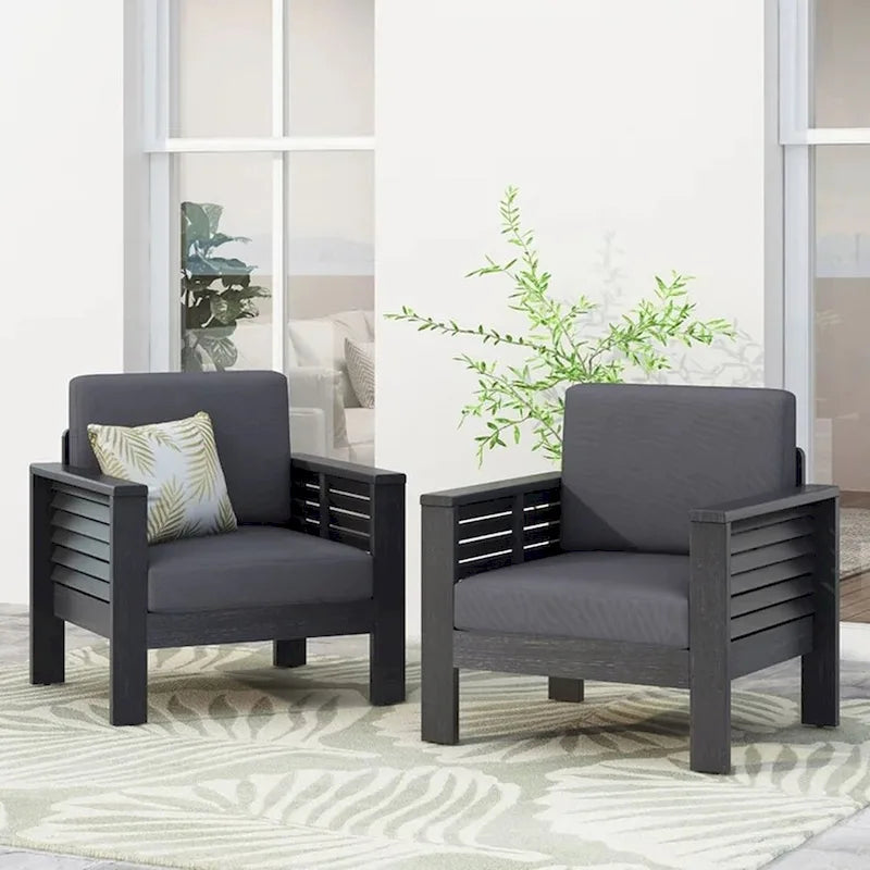 Fauteuils de jardin en bois d'acacia avec coussins, ensemble de 2 chaises de patio