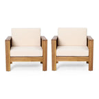 Fauteuils de jardin en bois d'acacia avec coussins, ensemble de 2 chaises de patio