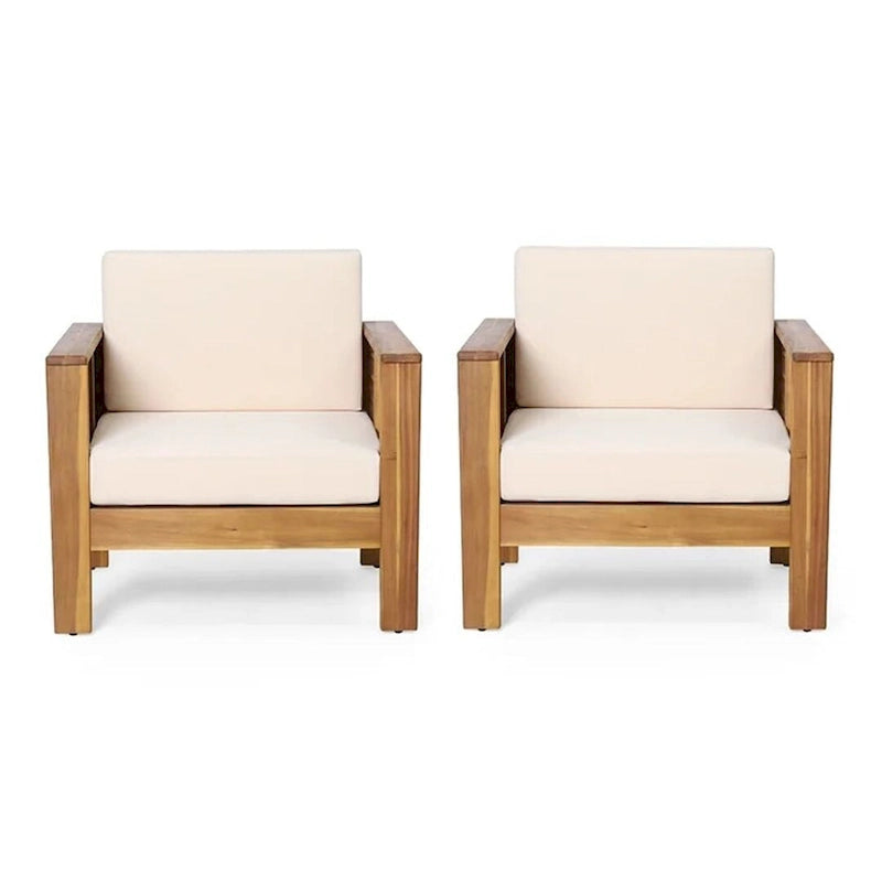 Fauteuils de jardin en bois d'acacia avec coussins, ensemble de 2 chaises de patio