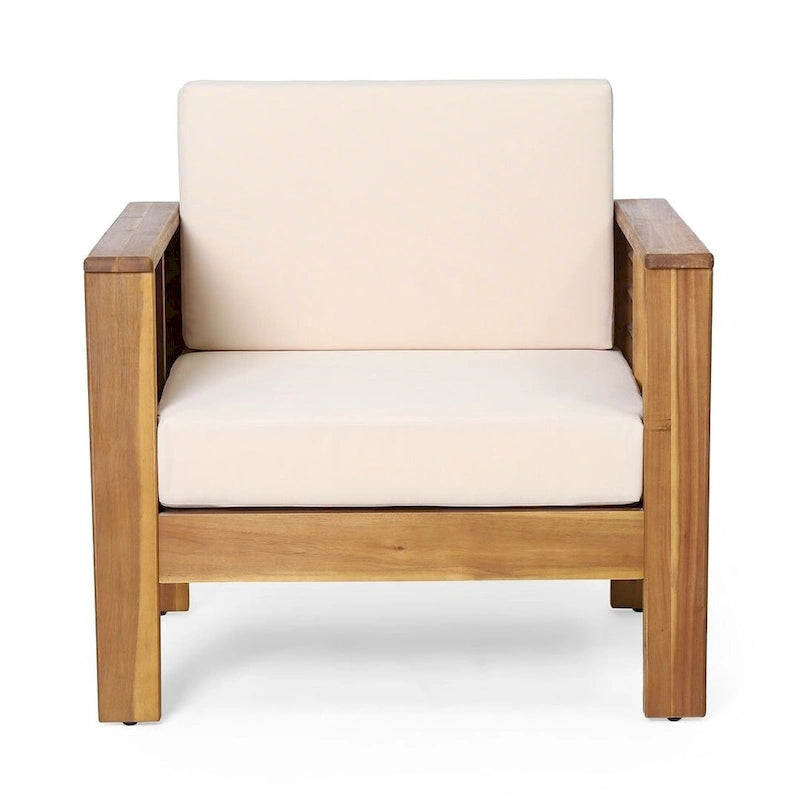 Fauteuils de jardin en bois d'acacia avec coussins, ensemble de 2 chaises de patio