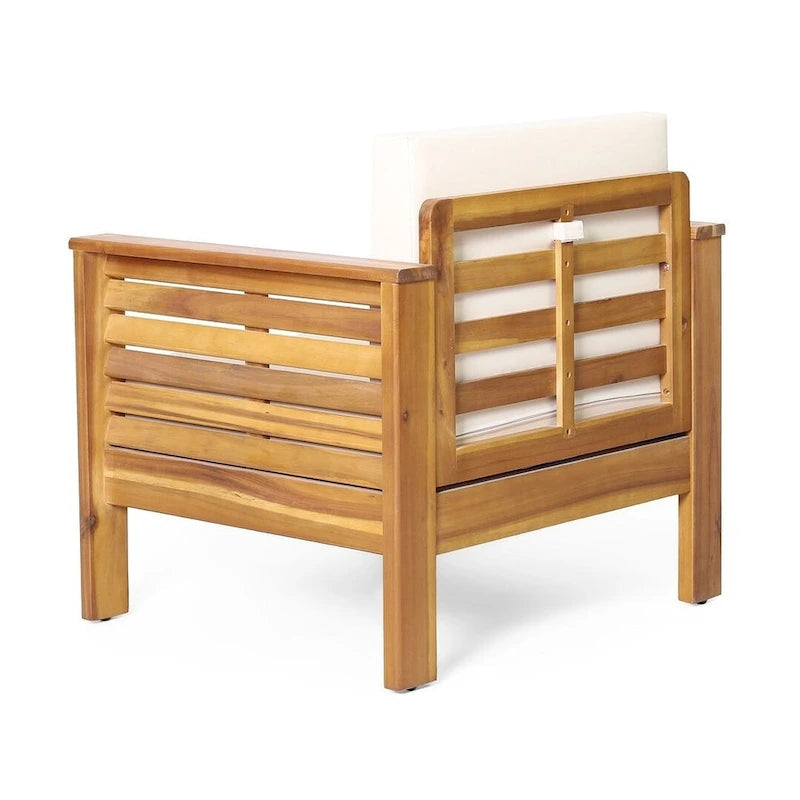 Fauteuils de jardin en bois d'acacia avec coussins, ensemble de 2 chaises de patio
