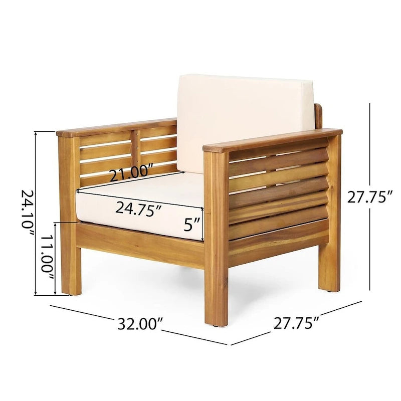 Fauteuils de jardin en bois d'acacia avec coussins, ensemble de 2 chaises de patio