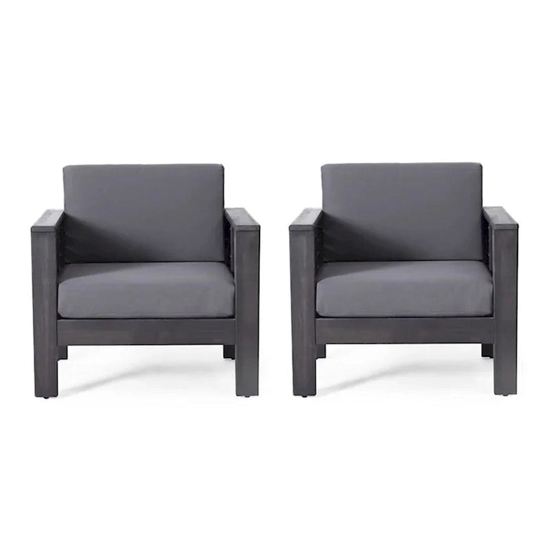 Fauteuils de jardin en bois d'acacia avec coussins, ensemble de 2 chaises de patio