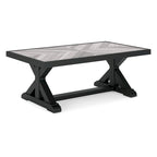 Table basse d'extérieur Tira 48 pouces, plateau en carrelage, finition noire et gris clair