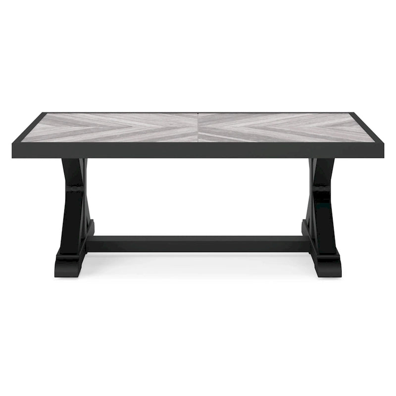 Table basse d'extérieur Tira 48 pouces, plateau en carrelage, finition noire et gris clair