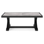 Table basse d'extérieur Tira 48 pouces, plateau en carrelage, finition noire et gris clair