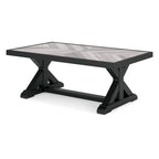 Table basse d'extérieur Tira 48 pouces, plateau en carrelage, finition noire et gris clair