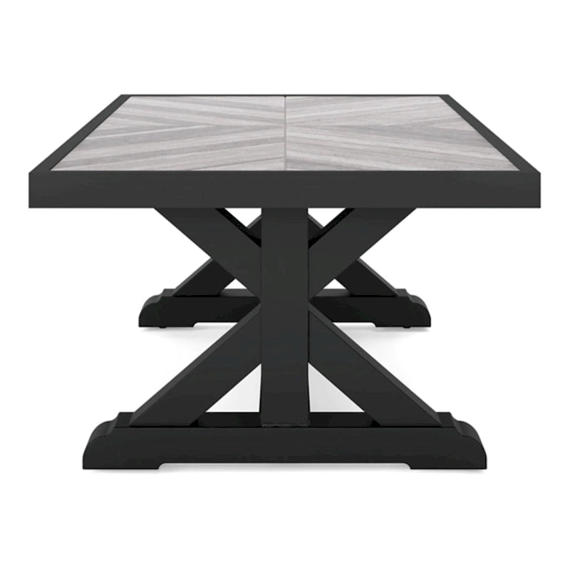 Table basse d'extérieur Tira 48 pouces, plateau en carrelage, finition noire et gris clair