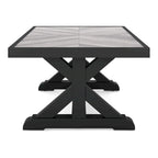 Table basse d'extérieur Tira 48 pouces, plateau en carrelage, finition noire et gris clair