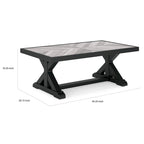 Table basse d'extérieur Tira 48 pouces, plateau en carrelage, finition noire et gris clair