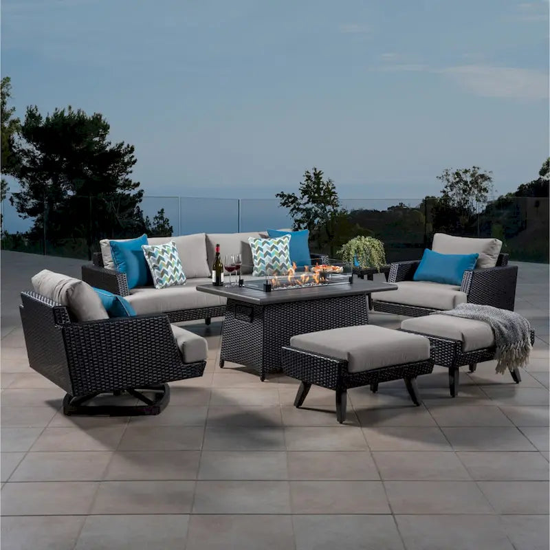 Portofino Casual 7 Piece Sunbrella Outdoor Patio Motion Fire Seating Set
