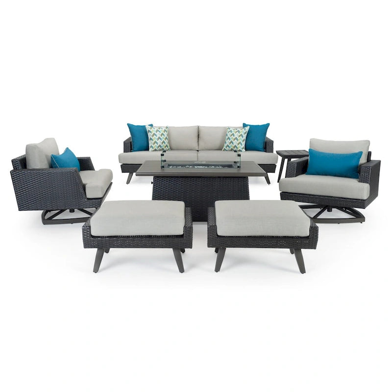 Ensemble de salon de jardin Portofino Casual 7 pièces Sunbrella avec foyer intégré