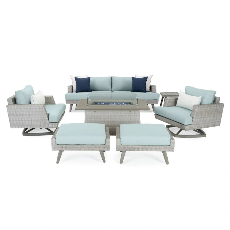 Ensemble de salon de jardin Portofino Casual 7 pièces Sunbrella avec foyer intégré