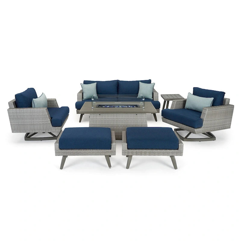 Ensemble de salon de jardin Portofino Casual 7 pièces Sunbrella avec foyer intégré