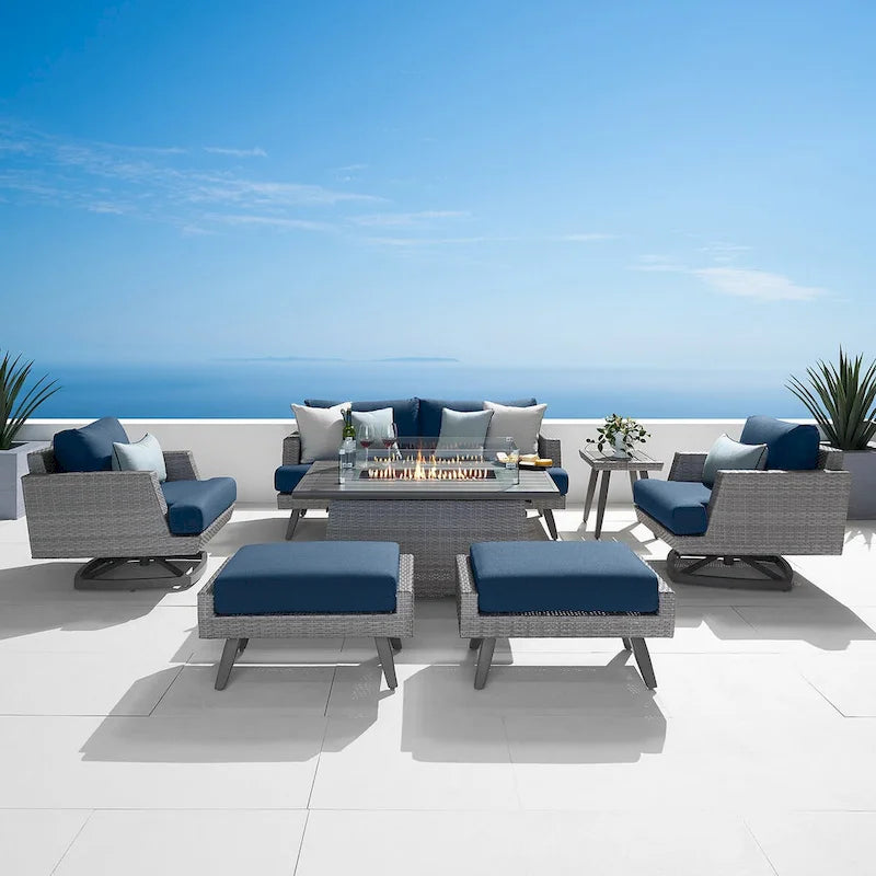 Ensemble de salon de jardin Portofino Casual 7 pièces Sunbrella avec foyer intégré