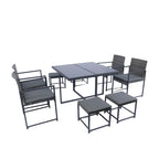 Ensemble de salle à manger d'extérieur 9 pièces avec chaises en rotin et plateau en verre, gain de place.