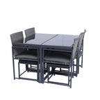 Ensemble de salle à manger d'extérieur 9 pièces avec chaises en rotin et plateau en verre, gain de place.