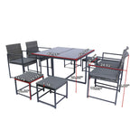 Ensemble de salle à manger d'extérieur 9 pièces avec chaises en rotin et plateau en verre, gain de place.