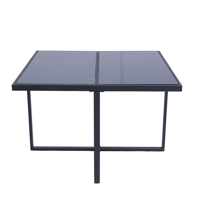 Ensemble de salle à manger d'extérieur 9 pièces avec chaises en rotin et plateau en verre, gain de place.