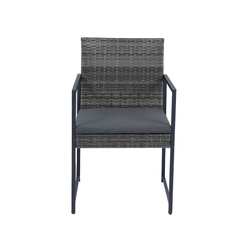 Ensemble de salle à manger d'extérieur 9 pièces avec chaises en rotin et plateau en verre, gain de place.