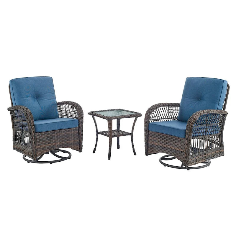 Ensemble de 3 fauteuils pivotants à bascule d'extérieur Gymojoy - Marron