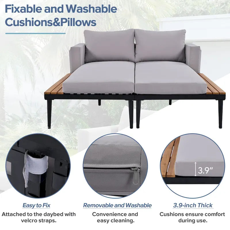 Lit de jour d'extérieur avec espaces latéraux en bois d'acacia