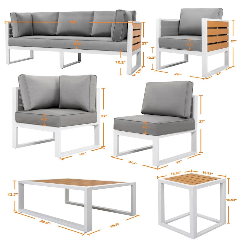Ensemble de canapés d'extérieur, tables, ensemble de canapés d'extérieur en aluminium