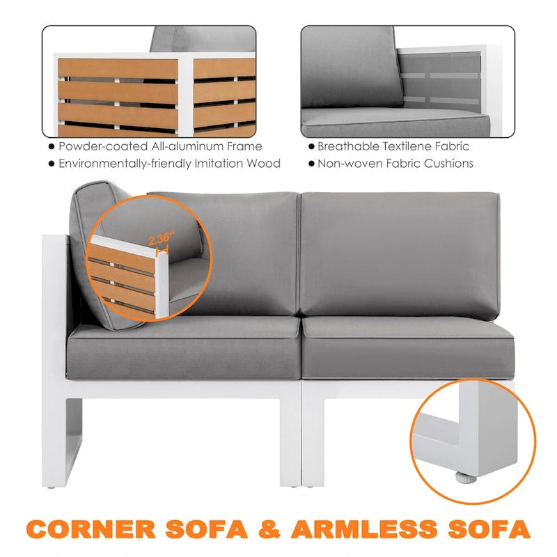 Ensemble de canapés d'extérieur, tables, ensemble de canapés d'extérieur en aluminium