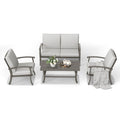 4-Person Aluminum Patio Conversation Set with Coffee Table, Loveseat and Light Gray Cushions