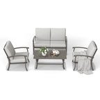 4-Person Aluminum Patio Conversation Set with Coffee Table, Loveseat and Light Gray Cushions