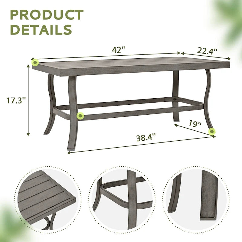 Ensemble de conversation de patio en aluminium pour 4 personnes avec table basse, causeuse et coussins gris clair