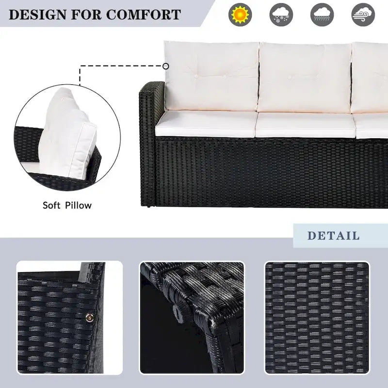 Ensemble de canapé d'angle 6 pièces en rotin PE résistant aux intempéries pour patio, avec table basse et coussins