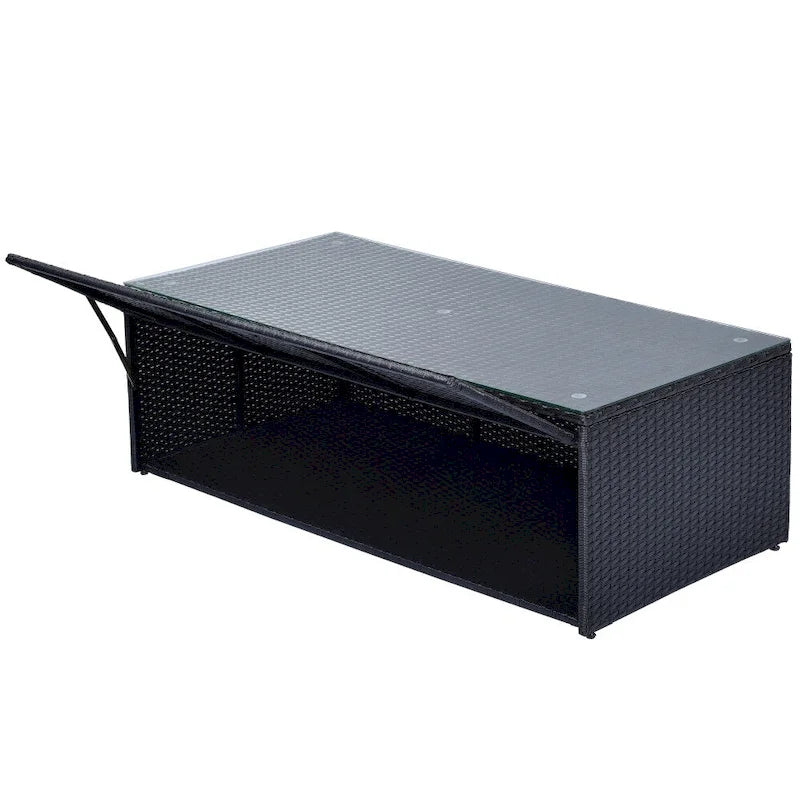 Ensemble de canapé d'angle 6 pièces en rotin PE résistant aux intempéries pour patio, avec table basse et coussins