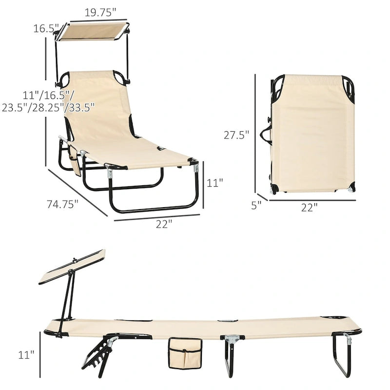 Chaises longues pliantes pour piscine, chaises longues d'extérieur avec auvent