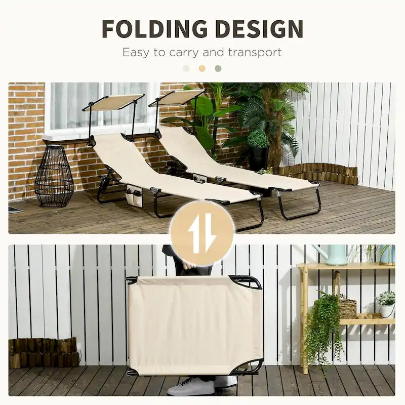Chaises longues pliantes pour piscine, chaises longues d'extérieur avec auvent