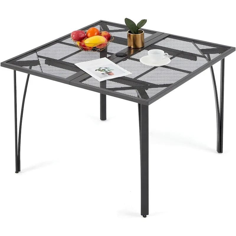 AECOJOY Outdoor Patio Square Dining Table for 4 with 1.6 Umbrella Hole