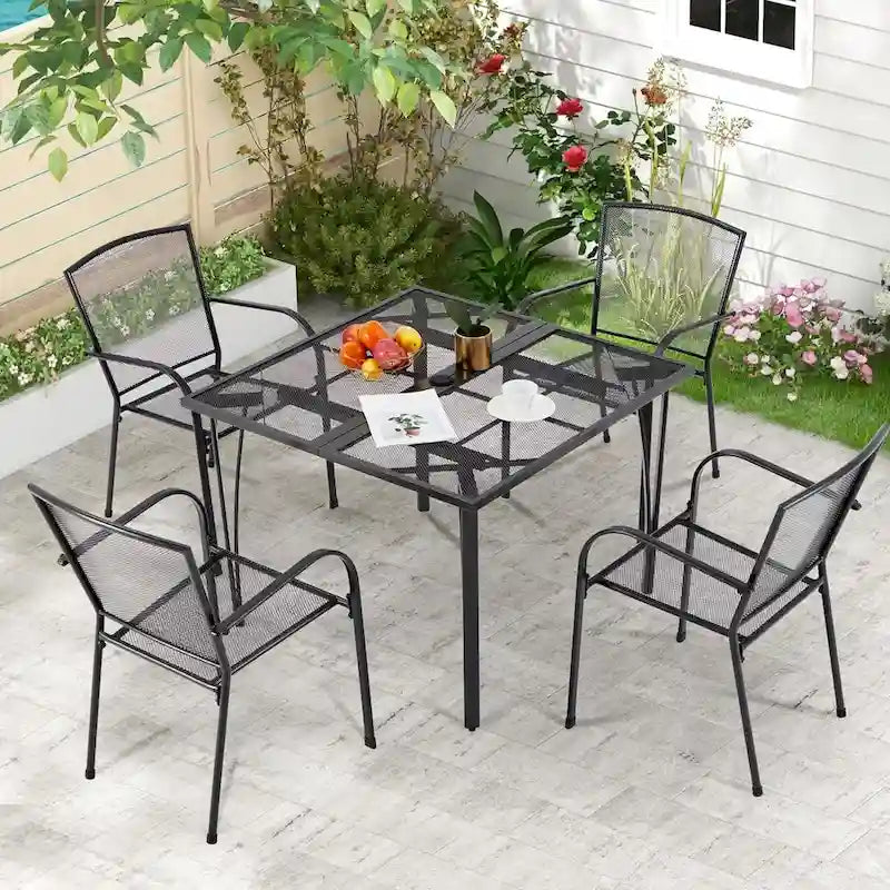 Table de jardin carrée AECOJOY pour 4 personnes avec trou pour parasol de 4 cm.