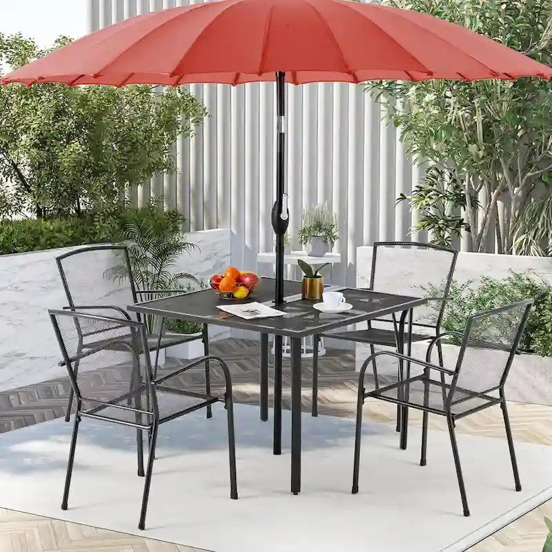 Table de jardin carrée AECOJOY pour 4 personnes avec trou pour parasol de 4 cm.