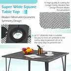 Table de jardin carrée AECOJOY pour 4 personnes avec trou pour parasol de 4 cm.