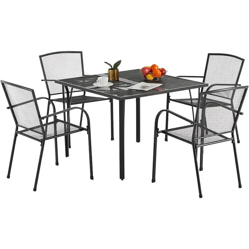 Table de jardin carrée AECOJOY pour 4 personnes avec trou pour parasol de 4 cm.