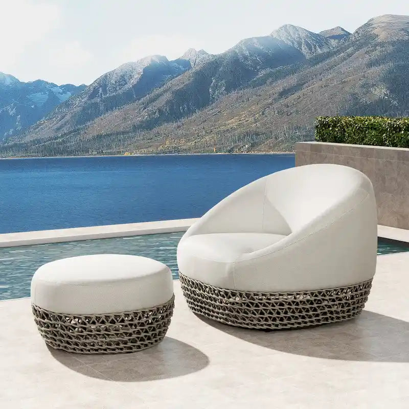Willow 35.5 Woven Patio Outdoor Armchair with Ottoman