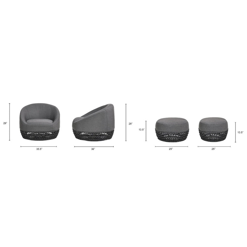 Fauteuil de jardin Willow 35,5 en tissu tressé avec repose-pieds