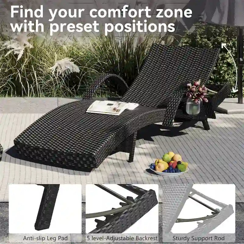 80 Chaises longues d'extérieur en osier, lot de 2