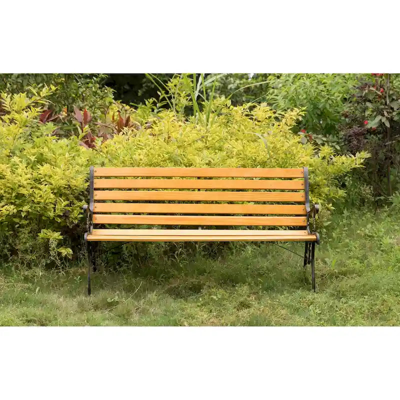 Banc de jardin en bois pour terrasse ou parc, avec pieds et accoudoirs en acier