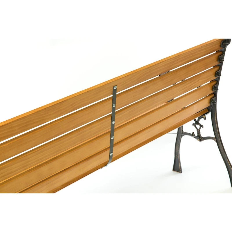 Banc de jardin en bois pour terrasse ou parc, avec pieds et accoudoirs en acier