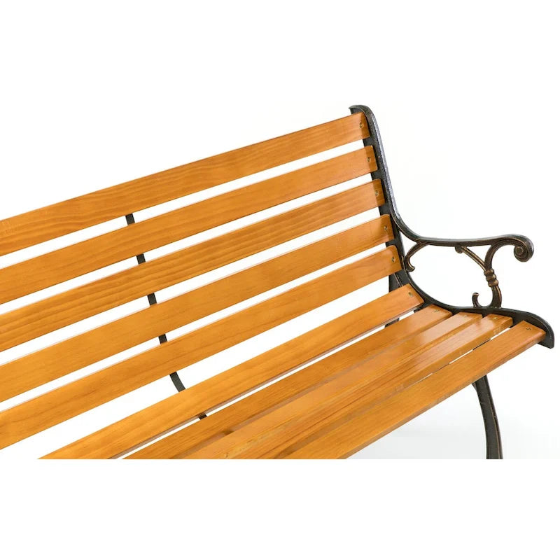 Banc de jardin en bois pour terrasse ou parc, avec pieds et accoudoirs en acier