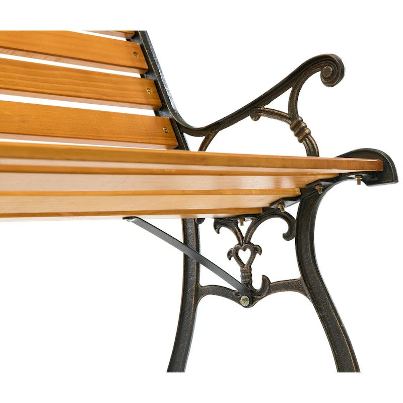 Banc de jardin en bois pour terrasse ou parc, avec pieds et accoudoirs en acier
